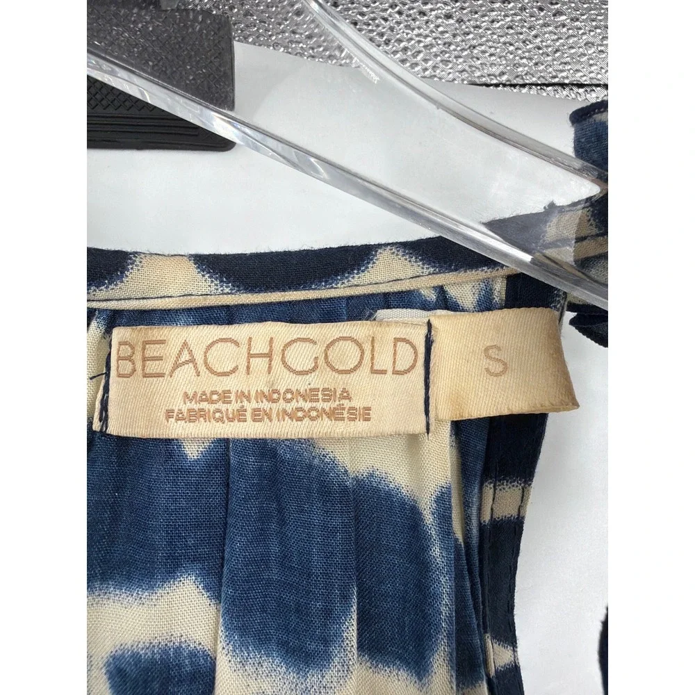 Beachgold Blue Abstract Print Ruffle V-Neck Wide Leg Jumpsuit Small Boho Resort
